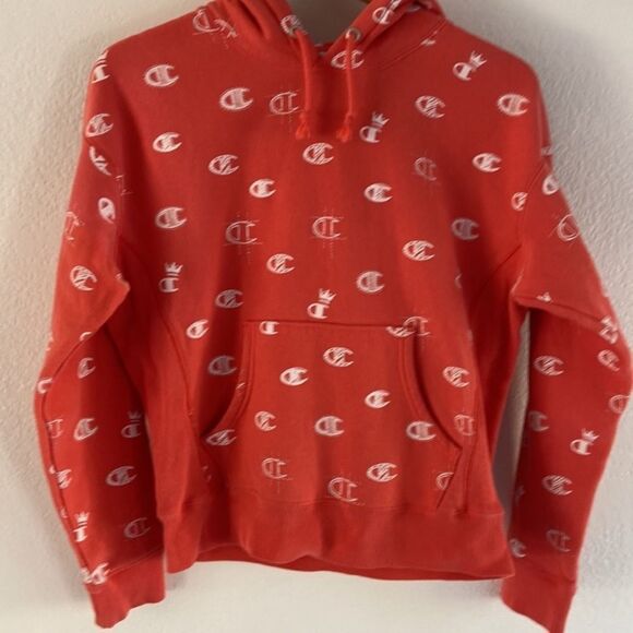 NWOT CHAMPION ALL-OVER LOGO HOODIE
sweater Orange/Papaya color Size Medium - Picture 2 of 8